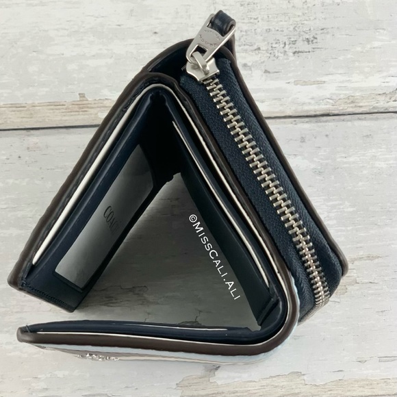 NWT COACH Small Trifold Wallet In Colorblock With Stripe Twilight Blue - Picture 7 of 15